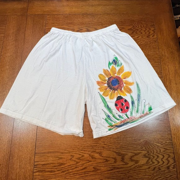 VTG Hand painted Sunflower Lady Bug Single Stitch Shirt and Shorts Set One Size - Picture 3 of 13